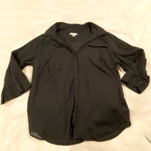 Black button down shirt with half long sleeves
